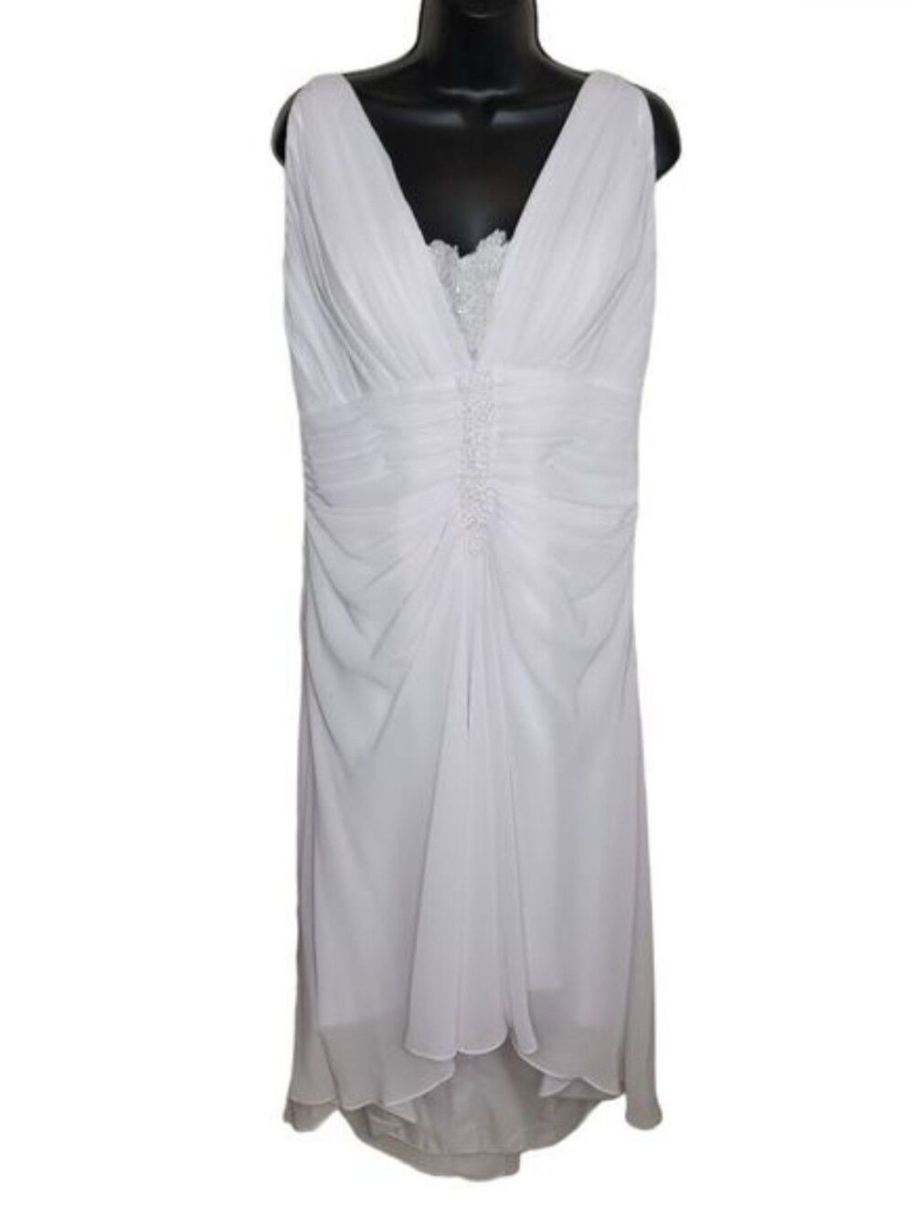 JJ's House White Chiffon Beaded Wedding Special Occasion Dress NWT Size 14